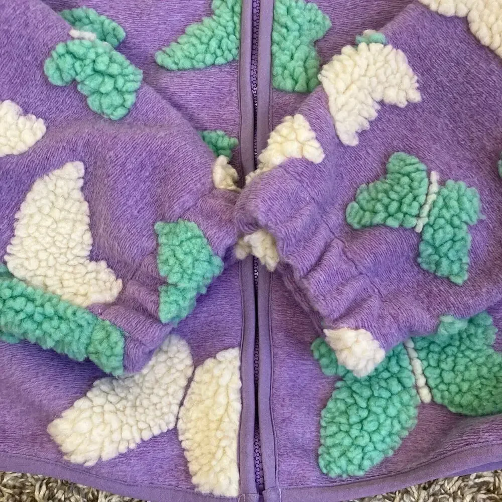 Lucky Brand Girls Sz M (10/12) Pastel Lilac Shearling Full Zip Jacket Butterfly